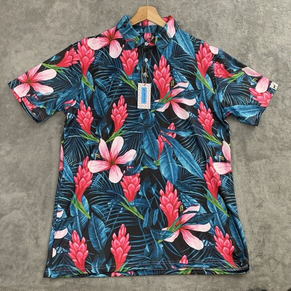 Proud 90 Shirt Mens XL Golf Polo Multicolor Tropical Floral Lightweight Stretch - Picture 1 of 11